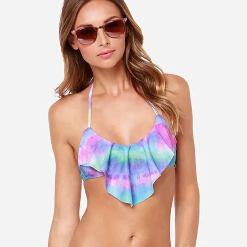 NEW Wild fox Colorful Tie-Dye Bikini Top, XXS